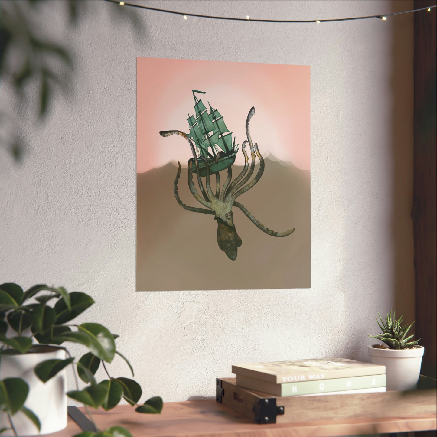 Giant Squid Attacks Boat - Pink Waters