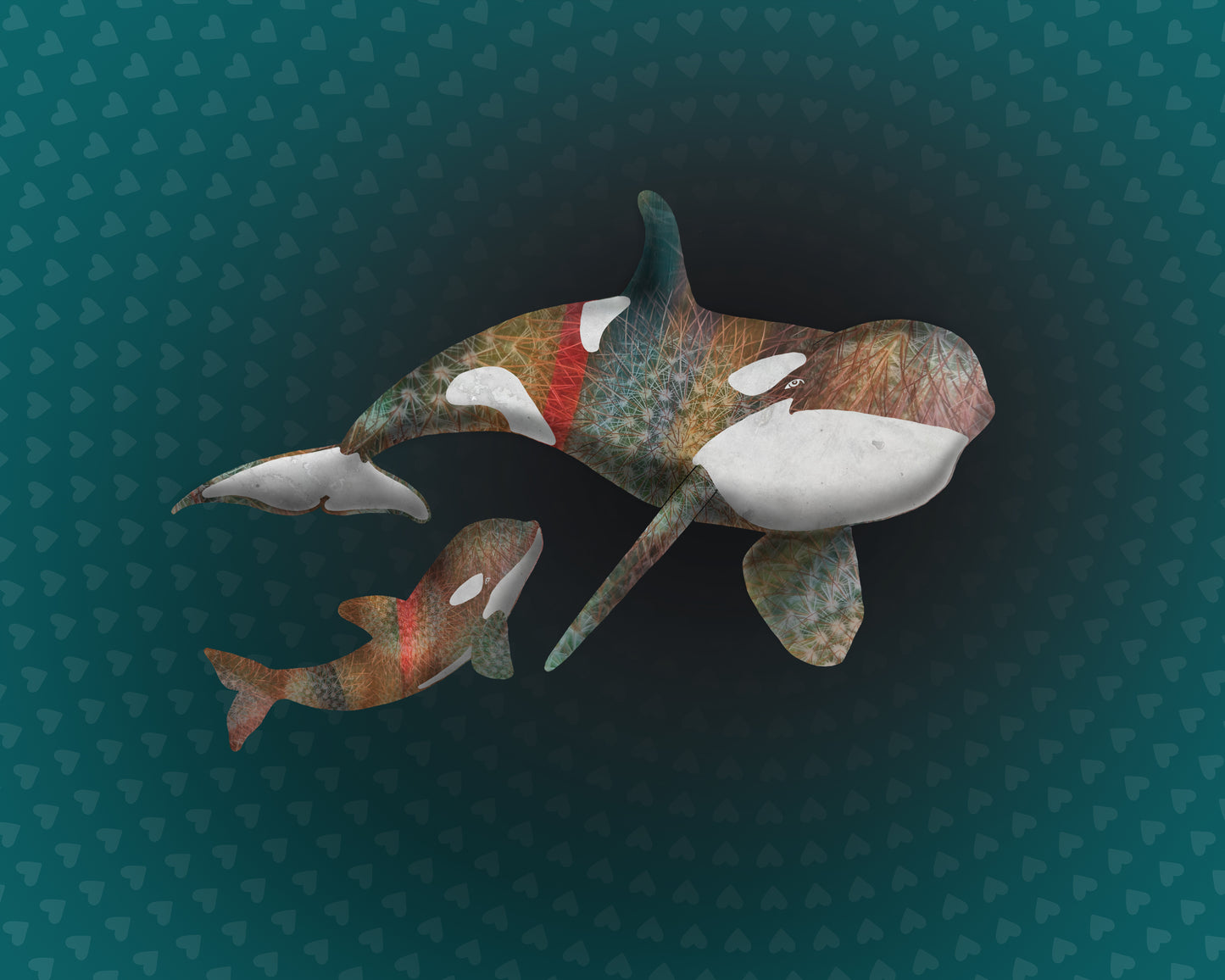 Mother and Baby Orca - Blue