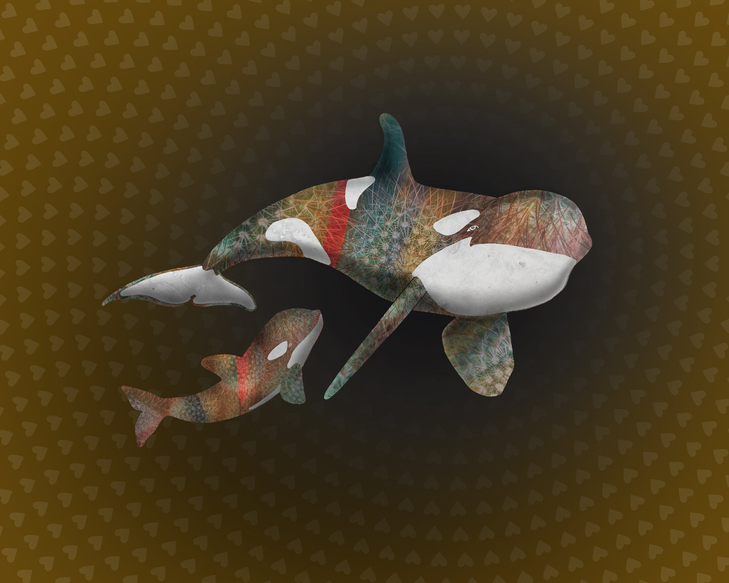 Mother and Baby Orca - Brown