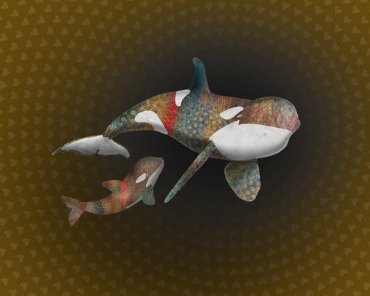 Mother and Baby Orca - Brown