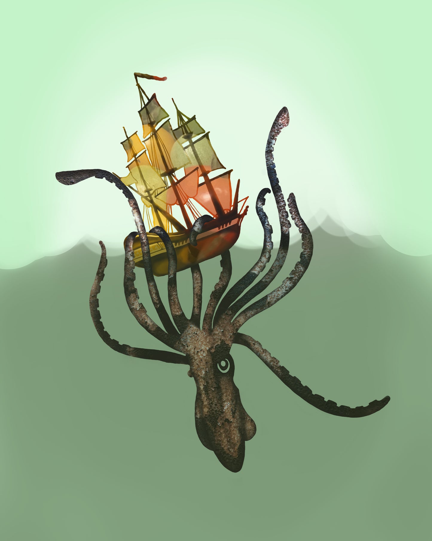 Giant Squid Attacks Boat - Green Waters